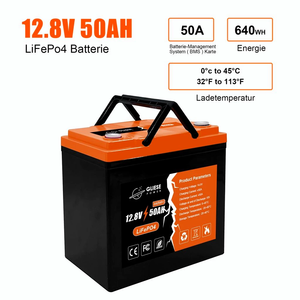 Solarbatterie 12V 50AH 640WH Solarbatterie LiFePO4 Solarbatterieversorgung Batteriestromspeicher